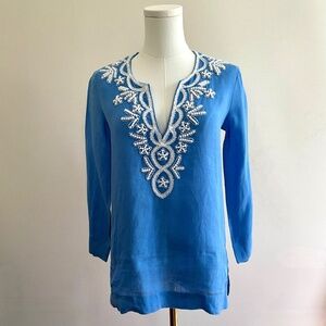 Lilly Pulitzer Amelia Island Women XXS Tunic Top Linen Embellished Resort Cruise
